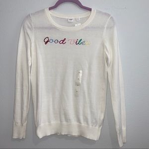 NEW GAP- Good Vibes white Long sleeve